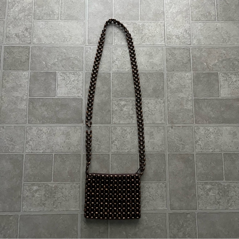 Boho Brown Wooden Bead Crossbody Bag